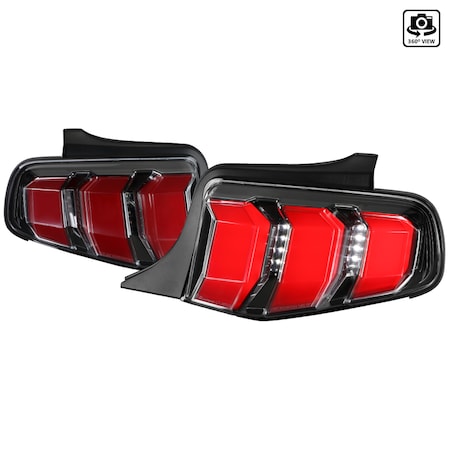 Spec-D Tuning 10-12 Ford Mustang LED Tail Lights-Black Trim-Red Bar LT-MST10BKLED-TM